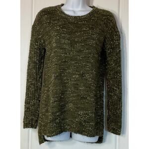 So It Is Shades of Green Open Knit Criss Cross Back Longsleeve Hi/Lo Sweater L